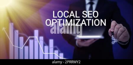 Optimisation Seo locale du texte d'écriture manuscrite. Concept d'entreprise augmenter la visibilité de la recherche pour la classer sur la liste supérieure Banque D'Images