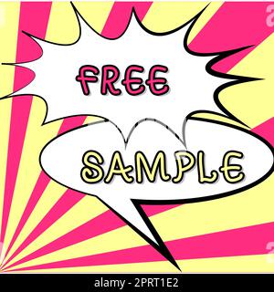 Texte montrant inspiration Free Sample, Word écrit sur une partie des produits donnés aux consommateurs dans les centres commerciaux Banque D'Images
