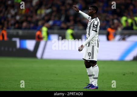 Milan, Italie. 26th avril 2023. Milan Italie . 26 avril 2023, Paul Pogba de Juventus FC gestes pendant la demi-finale du match de deuxième jambe de Coppa Italia entre le FC Internazionale et le FC Juventus au Stadio Giuseppe Meazza sur 26 avril 2023 à Milan Italie . Credit: Marco Canoniero / Alamy Live News Banque D'Images