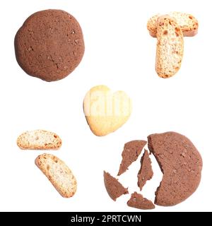 Ensemble de cookies différents sur fond blanc Banque D'Images