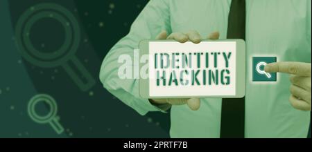 Affichage conceptuel identité Hackingcriminel qui dérobe vos informations personnelles à l'aide de programmes malveillants. Criminel de concept d'Internet qui dérobe vos informations personnelles à l'aide de programmes malveillants Banque D'Images
