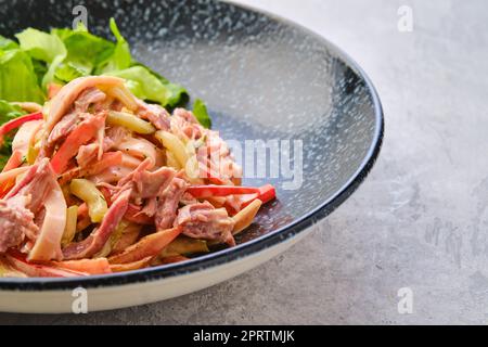 Vue en gros plan de la salade avec du bœuf tiré Banque D'Images