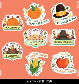 Joyeux Thanksgiving autocollants caricature turquie Illustration de Vecteur