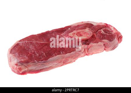 Steak d'oeil de mandrin brut isolé sur blanc Banque D'Images