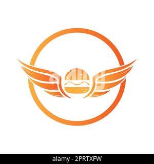 Logo Angel Burger avec logo Wings. Concept de logo Flying Burger. Illustration de Vecteur