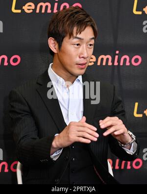Tokyo, Japon. 27 avril 2023. Satoshi Shimizu, boxeur professionnel japonais, assiste à une conférence de presse à Tokyo, Japon sur 27 avril 2023. Shimizu est sur le point de défier Robeisy Ramirez de Cuba pour le titre de poids plume WBO sur 7 mai à Tokyo, Japon. Crédit: Hiroaki Finito Yamaguchi/AFLO/Alamy Live News Banque D'Images