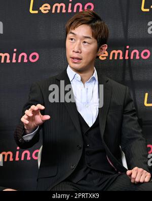 Tokyo, Japon. 27 avril 2023. Satoshi Shimizu, boxeur professionnel japonais, assiste à une conférence de presse à Tokyo, Japon sur 27 avril 2023. Shimizu est sur le point de défier Robeisy Ramirez de Cuba pour le titre de poids plume WBO sur 7 mai à Tokyo, Japon. Crédit: Hiroaki Finito Yamaguchi/AFLO/Alamy Live News Banque D'Images