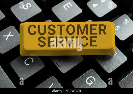 Légende de texte présentant le service client, Word pour une interaction directe avec les consommateurs offrant une assistance Résumé Programmer tapant des codes antivirus, Banque D'Images
