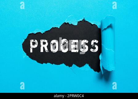 Processus de texte d'écriture manuscrite, mot écrit sur une série d'étapes interdépendantes progressives par lesquelles la fin est atteinte Banque D'Images