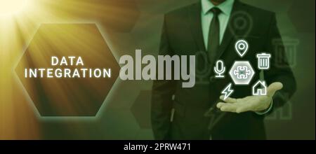 Inspiration montrant l'intégration de données de signe combinaison de processus techniques et d'affaires à combiner. Combinaison de photos conceptuelles de processus techniques et d'affaires à combiner Banque D'Images