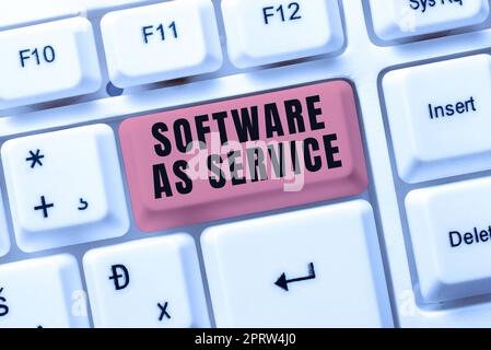Écriture de texte affichant le logiciel en tant que service. Présentation de l'entreprise à la demande sous licence sur abonnement et hébergée de manière centralisée Banque D'Images