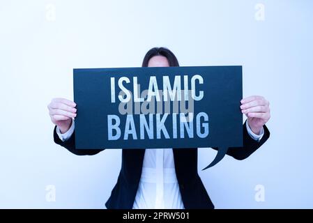 Texte d'écriture système bancaire islamique basé sur les principes de la loi islamique. Mot pour le système bancaire basé sur les principes de la loi islamique Banque D'Images