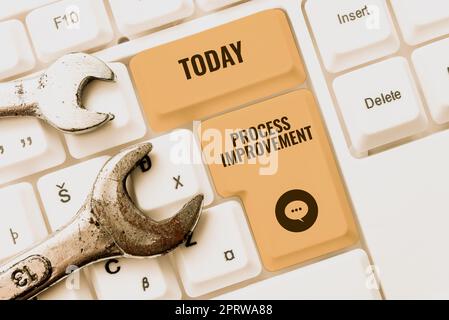 Affiche textuelle indiquant l'amélioration du processus. Optimisation de l'approche commerciale respecter les nouveaux quotas de qualité Banque D'Images