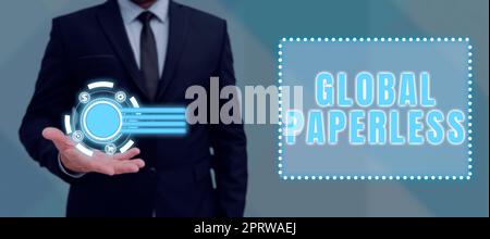 Affichage conceptuel Global Paperlessing pour les méthodes technologiques comme le courrier électronique au lieu de papier. Internet concept aller pour les méthodes technologiques comme le courrier électronique au lieu de papier Banque D'Images