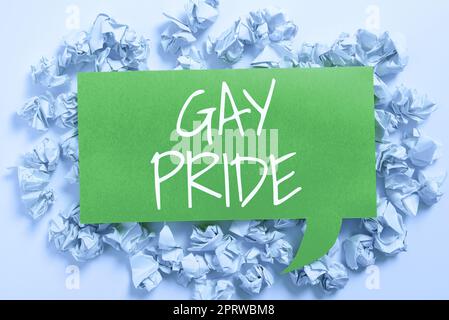 Signe de l'écriture à la main gay Pride, photo conceptuelle dignité d'un individu qui appartient à un homme ou Banque D'Images