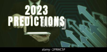 Signe d'écriture à la main 2023 Predictionslist des choses que vous sentez que va se produire sans preuve. Mot pour la liste des choses que vous pensez que va se produire sans preuve Banque D'Images