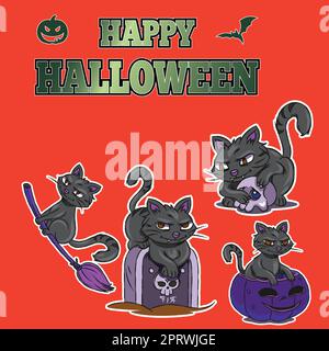 Ensemble de chats sticker mignon avec posture différente Illustration de Vecteur