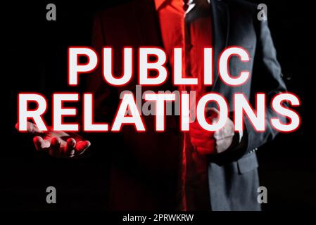 Signe d'écriture manuelle Relationspractice public gérant la diffusion d'informations entre les individus. Pratique d'approche commerciale de gestion de la diffusion d'informations entre les individus Banque D'Images