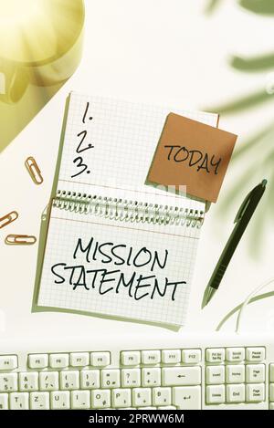 Présentation conceptuelle Mission StatementFormal Résumé des objectifs et des valeurs d'une entreprise. Photo conceptuelle Résumé formel des objectifs et des valeurs d'une entreprise Banque D'Images