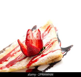 Crêpes au chocolat et à la fraise Banque D'Images