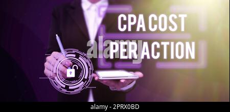 Affichage conceptuel coût CPA par ActionCommission payé lorsque l'utilisateur clique sur un lien affilié. Commission de concept Internet payée lorsque l'utilisateur clique sur un lien d'affiliation Banque D'Images