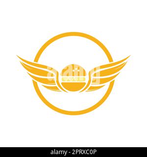 Logo Angel Burger avec logo Wings. Concept de logo Flying Burger. Illustration de Vecteur