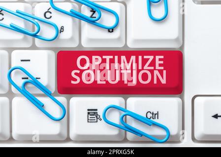 Inspiration montrant Sign Optimize solution, Business IDEA processus de trouver la plus grande valeur de la solution Banque D'Images