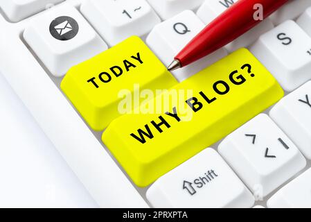 Affiche Pourquoi Blogquestion, Business Approach réseau informatique qui utilise des connexions de données sans fil femme avec feuille, enveloppe, tasse à café, Penci Banque D'Images