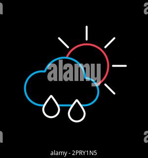 Soleil avec icône de vecteur de nuages de pluie et de gouttes de pluie Illustration de Vecteur