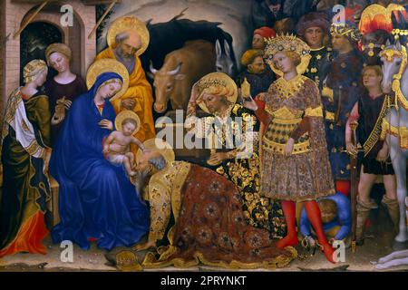 Adoration des Mages, détail, Gentile Da Fabriano, 1423, Galleria degli Uffizi, Galerie des Offices, Florence. La toscane, italie Banque D'Images