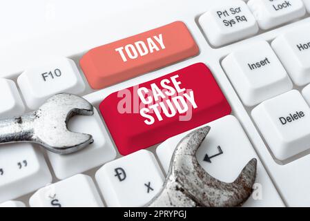 Légende de texte présentant une étude de cas, un aperçu de l'entreprise Un sujet à discuter et lié au sujet Banque D'Images