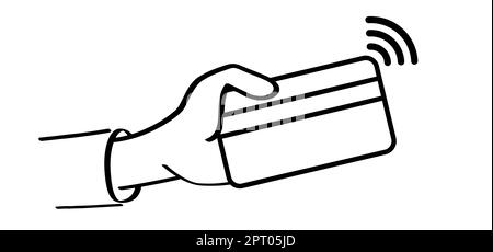carte sans contact nfc Pay. Paiement de dessin animé, main tenant une carte de crédit. Cartes de paiement. Cartes en plastique. Portefeuille, argent et main. Investissement dans le financement bancaire. T Banque D'Images