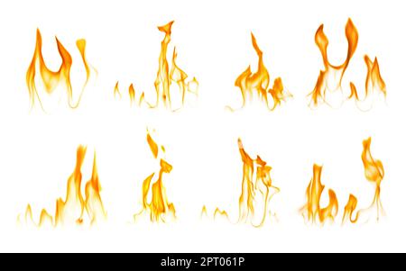 Décor avec de belles flammes vives sur fond blanc Banque D'Images