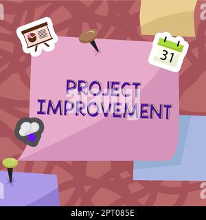 Inspiration montrant l'amélioration de projet de signe, méthodes d'approche d'affaires techniques pour accomplir un objectif défini Banque D'Images