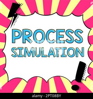 Symbole textuel montrant la simulation de procédé représentation technique Etude réalisée d'un système, concept signification représentation technique Etude réalisée o Banque D'Images