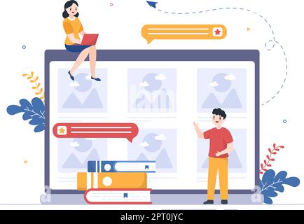 Galerie de photos sur l'application mobile et fichier sur l'ordinateur contenant des images, des documents ou des vidéos dans un modèle de dessin animé à plat Illustration Illustration de Vecteur