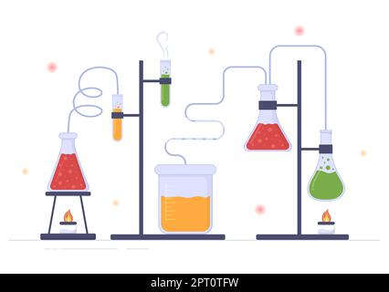 Laboratorium avec réalisation de la recherche scientifique, l'expérimentation et la mesure dans un laboratoire en dessin à plat dessin à la main modèles Illustration Banque D'Images
