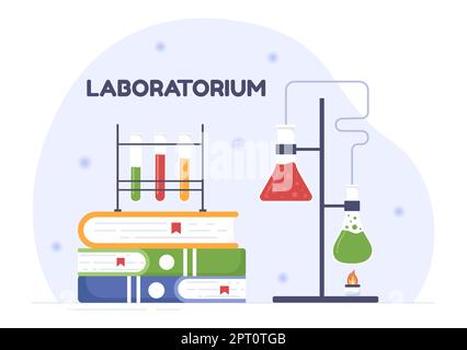 Laboratorium avec réalisation de la recherche scientifique, l'expérimentation et la mesure dans un laboratoire en dessin à plat dessin à la main modèles Illustration Banque D'Images