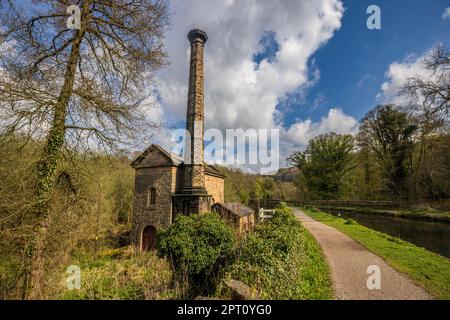 Le Leawood Pumphouse sur le canal Cromford, Derbyshire, Angleterre Banque D'Images