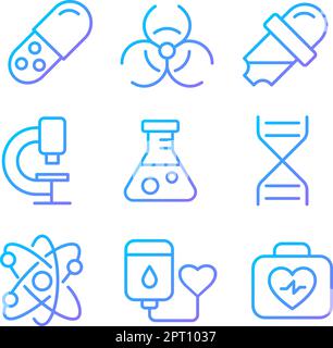 Jeu d'icônes vectorielles linéaires à gradient parfait de pixels liés à la science Illustration de Vecteur