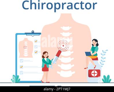 Modèle de dessin main de la grille de chiropracteur Illustration d'un patient en réadaptation de physiothérapie avec Ostéopathie Spécialiste en traitement naturel Illustration de Vecteur