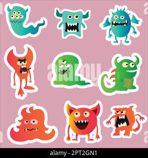 Ensemble de jolis autocollants monstres Illustration de Vecteur