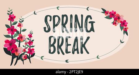 Signature manuscrite vacances de printemps, aperçu des affaires période de vacances à l'école et dans les universités au printemps Banque D'Images