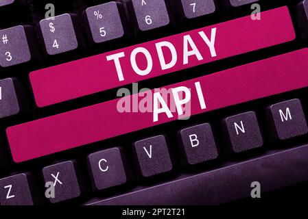 Signe de texte montrant l'API, concept signifiant ensemble de routines, de protocoles et d'outils pour construire des applications logicielles se connecter avec des amis en ligne, faire Banque D'Images
