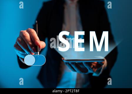 Légende du texte présentant SEM, Internet concept moteur de recherche marketing Internet marketing implique la promotion de site Web Banque D'Images