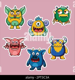 sticker silly mignon monstres ensemble Illustration de Vecteur