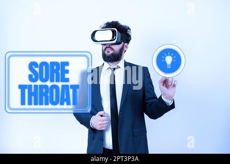 Texte d'écriture mal de gorge, photo conceptuelle appréciant quelque chose ou quelqu'un d'une manière la plus unique cadre avec des feuilles et des fleurs autour et Importa Banque D'Images