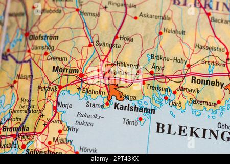 Göteborg, Suède - 20 février 2022: Carte de Karlshamn en Suède Banque D'Images