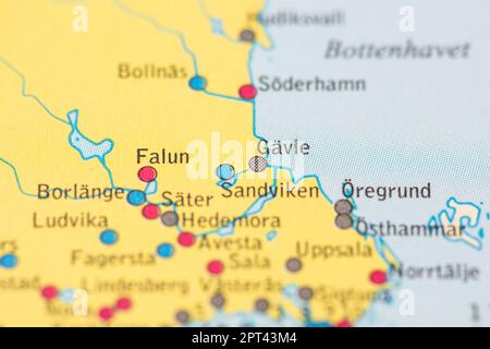 Göteborg, Suède - 20 février 2022: Carte de Borlänge, Falun et Gävle en Suède Banque D'Images