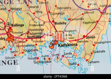 Göteborg, Suède - 20 février 2022: Carte de Karlskrona en Suède Banque D'Images